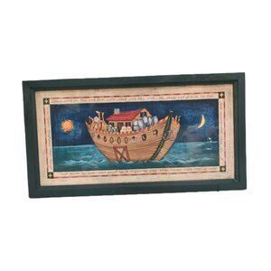 VTG NOAH'S ARK AND ANIMALS Framed Print By Basco Nursery Decor 11.5x21.5"